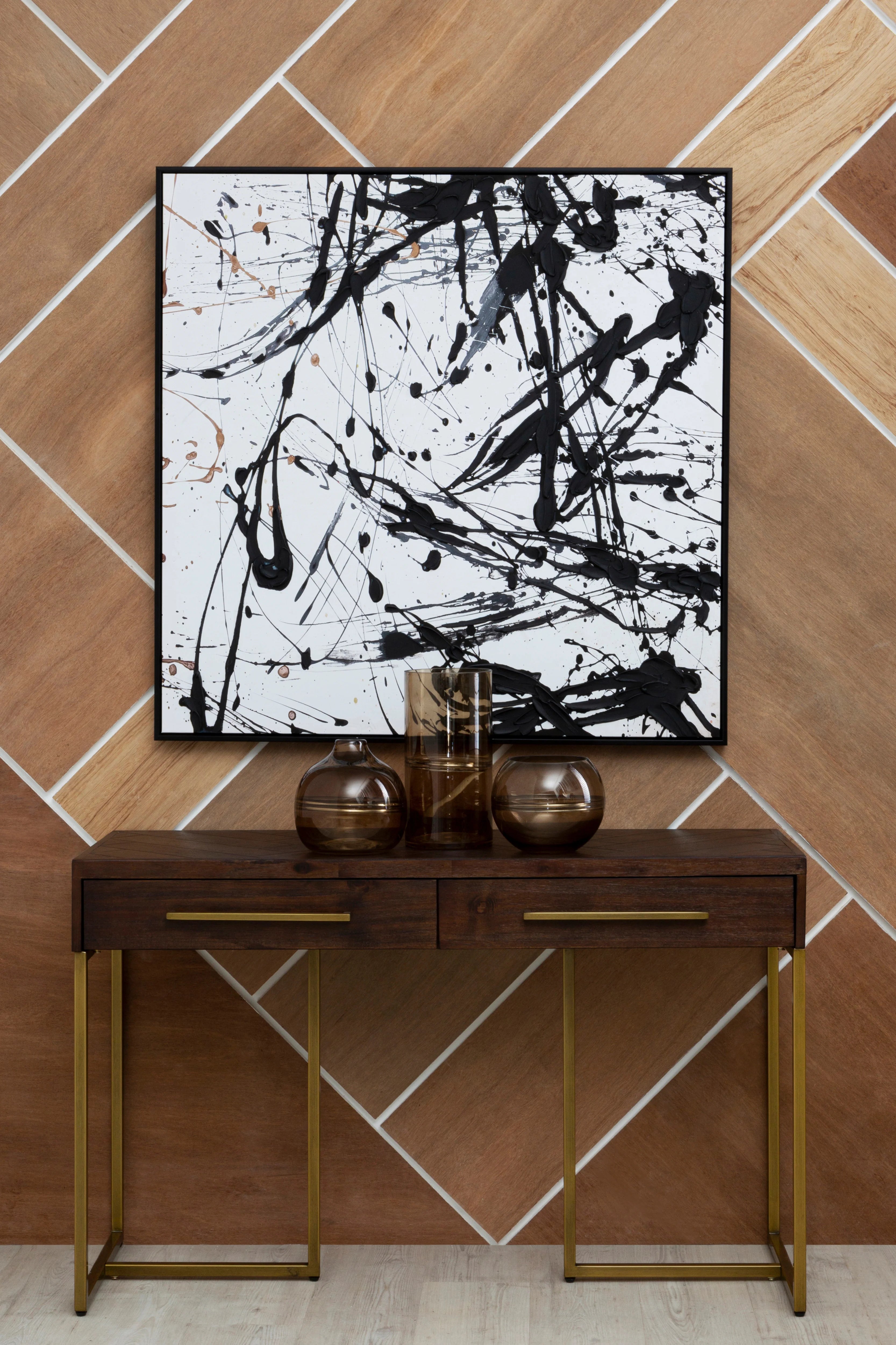 Noah Monochrome Black & White Paint Splash Framed Wall Art